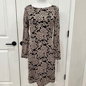 Eliza J Black Dress with Blush Floral Lace Long Sleeve